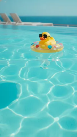 Preview: rubber duck wearing sunglasses on a pool float in a cruise ship pool